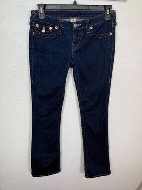 True Religion Womens Dark Wash Bootcut W Flap Jeans Low Rise Western Cowgirl 29